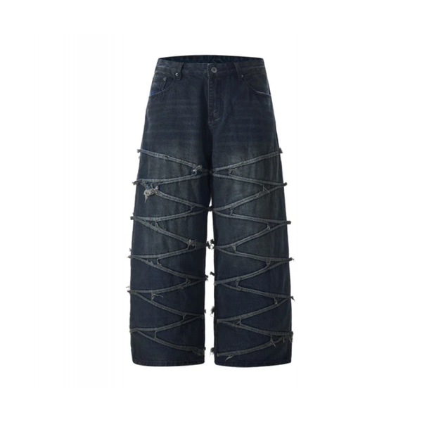 Wrapped Denim Frayed Wide Leg Jeans