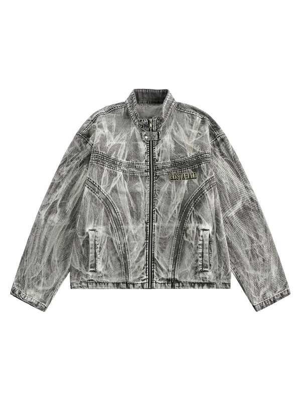 Acid Wash Graphic Denim Jacket