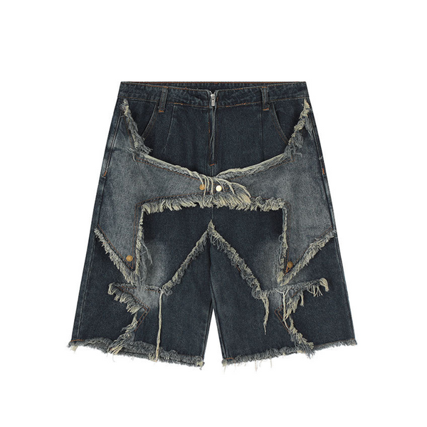 American STAR Embroidered Tassel Patch Denim Shorts