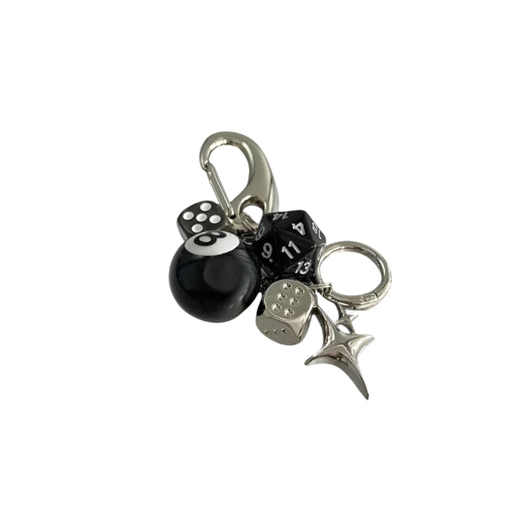 "Black 8" Dice & Star Charm Keychain - Gothic Lucky Charm Keyring