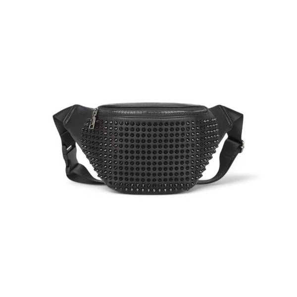 Black Studded PU Leather Fanny Pack - Rivet Waist Bag | Large Hip Bag, Adjustable Strap