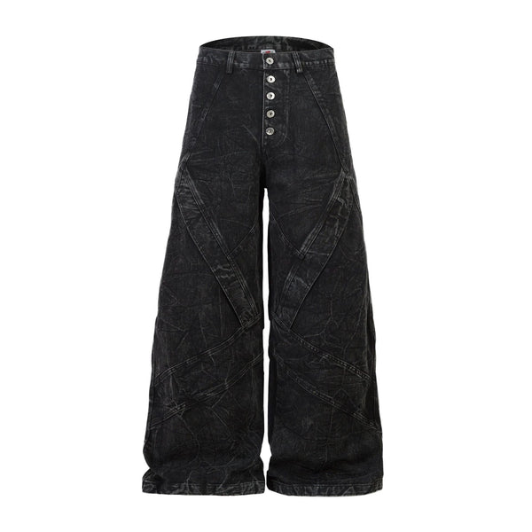 Black Washed Wide-Leg Denim Jeans