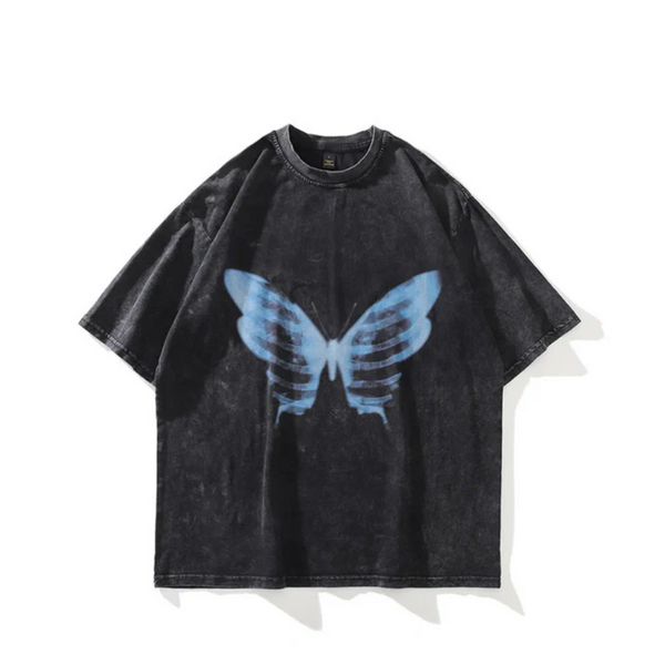 Butterfly Graphic Tee - Washed Grey, Cotton