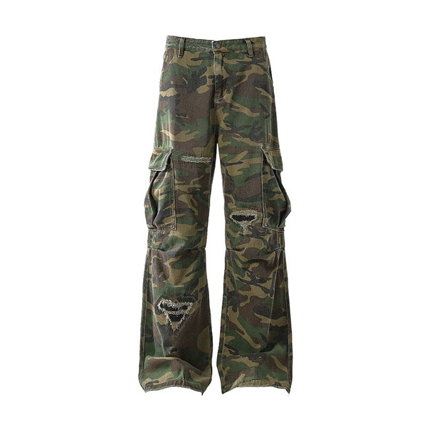 Camo Cargo Stacked Distressed Jeans