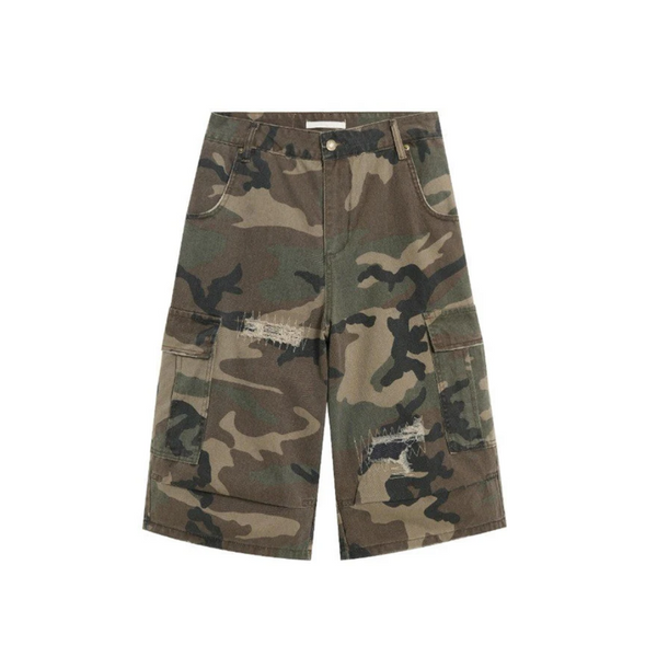 Camo Distressed Jorts, Baggy Shorts