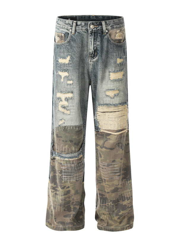 Camouflage Patchwork Distressed Jeans