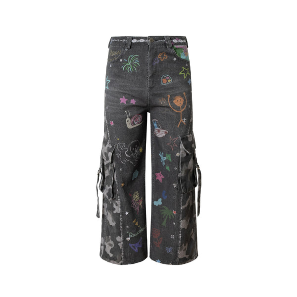 Colorful Graffiti Cargo Wide Leg Jeans