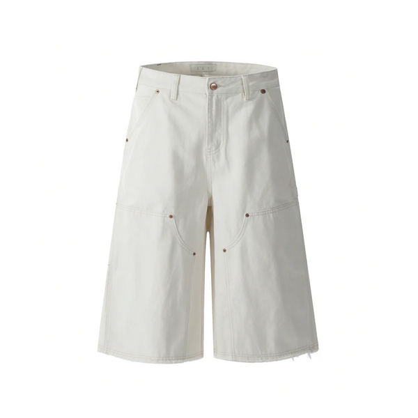 Cream Eyelet Carpenter Jorts - Mid-Waist