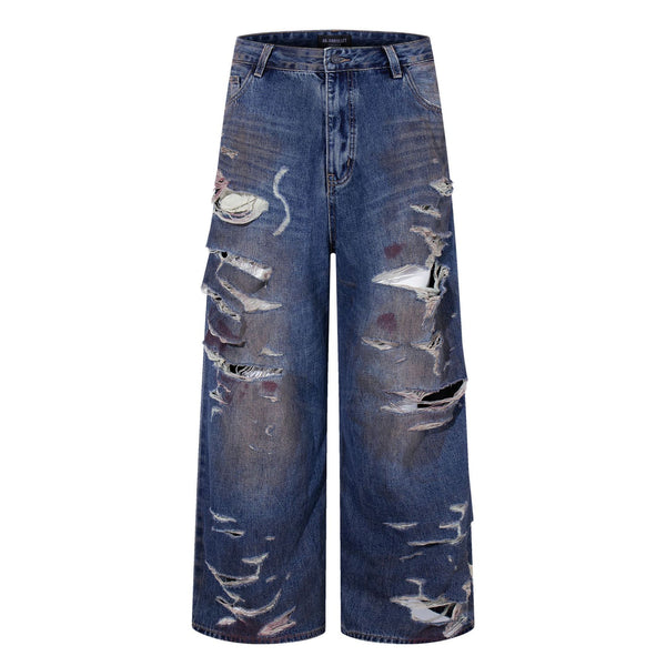 Extreme Distressed Straight-Leg Denim Jeans