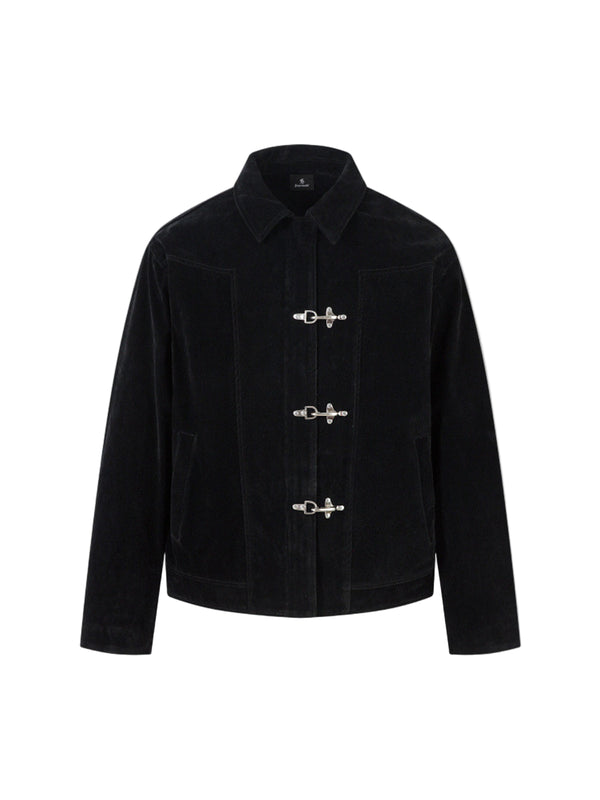 Fireman Clasp Suede Lapel Bomber Jacket