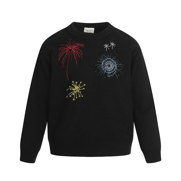 Fireworks Graphic Crystal Embellished Knit Sweater