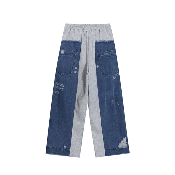 Hybrid Denim Panel Loose Wide Leg Sweatpants