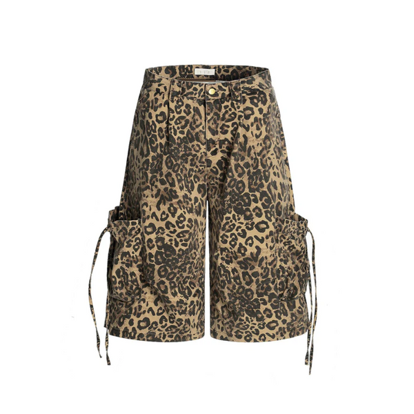 Leopard Print Cargo Shorts with Front Tie Detail