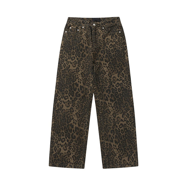 Leopard Print Flared Denim Jeans