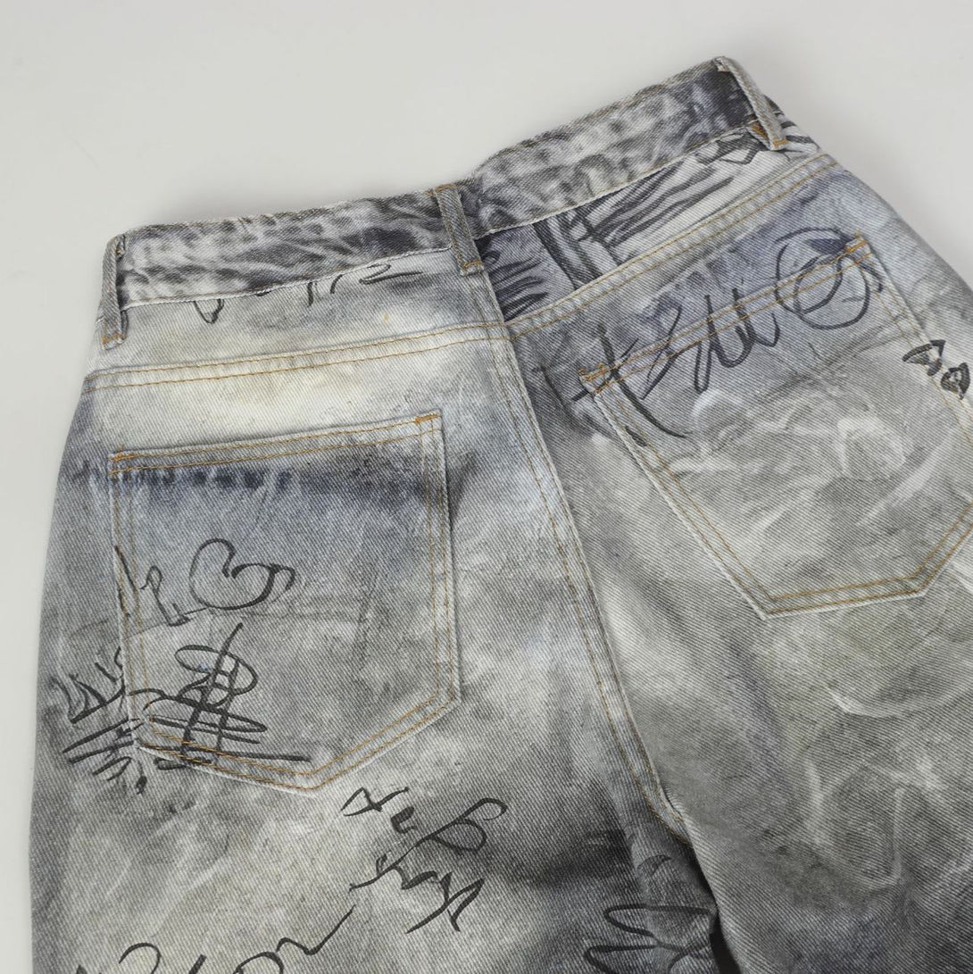 Eon Modish 25秋季New美式街潮百搭洗水印花做旧牛仔长裤