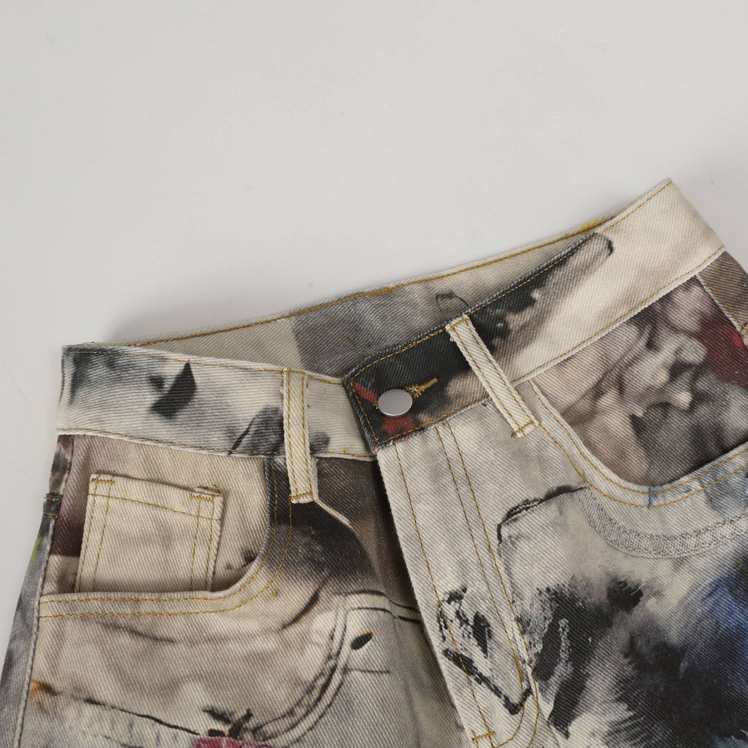 Eon Modish 25秋季新品美式街潮涂鸦设计洗水牛仔长裤