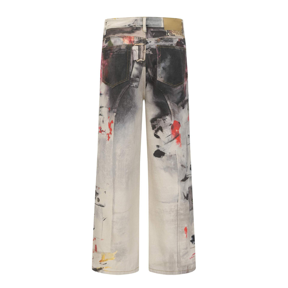 Eon Modish 25秋季新品美式街潮涂鸦设计洗水牛仔长裤