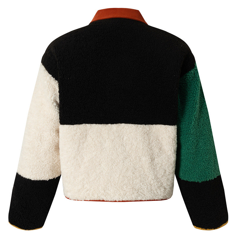 "彩色多巴胺"复古多彩格羊羔毛棉衣短2025秋冬外套男女皆可穿棉服