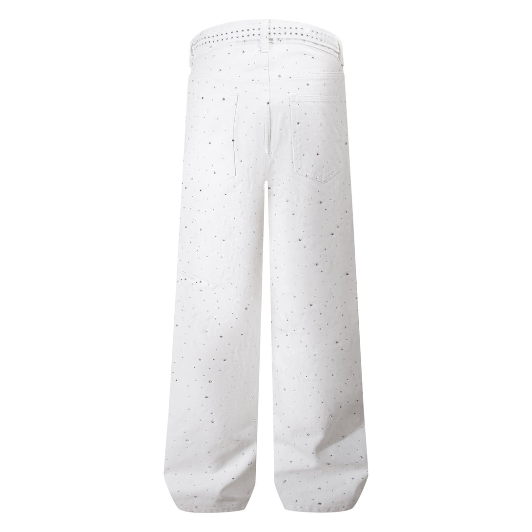 欧美元外贸专供 烫钻2025新款潮牌宽松直筒牛仔长裤男士亚麻透气跨裤