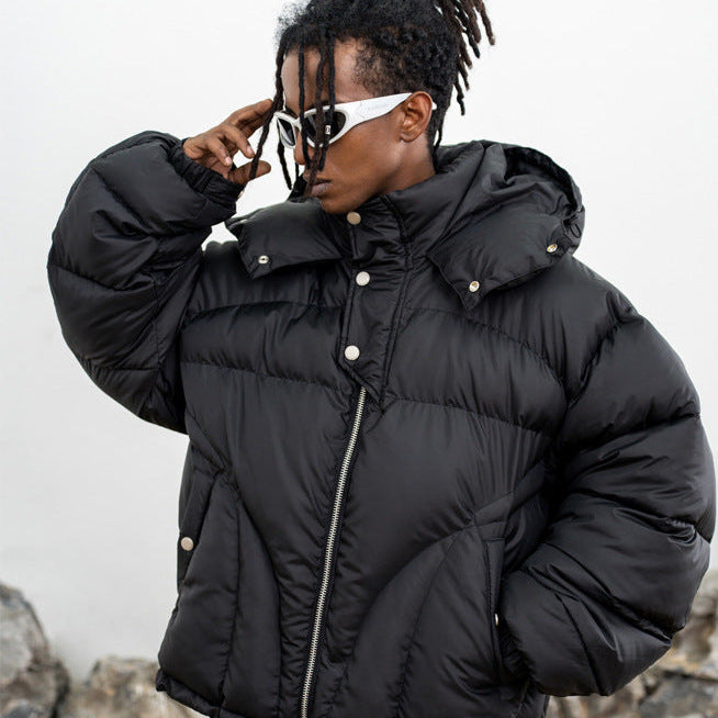 Tide Sea Men's Clothing | 2025 Autumn Winter New Style Small Crowd Functional Design Hooded Warm Plus Thick Pure Color Casual Cotton Clothes Men