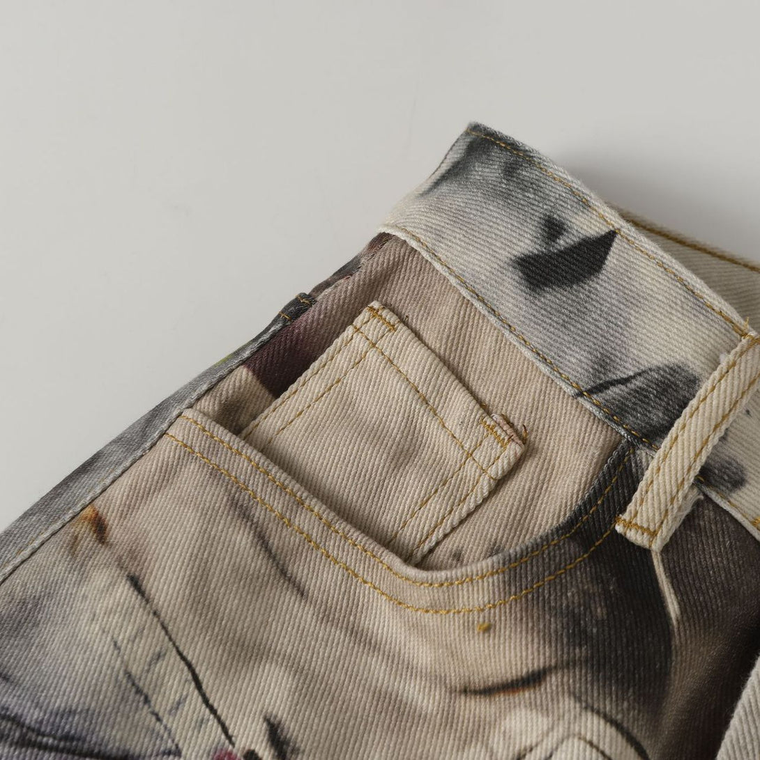 Eon Modish 25秋季新品美式街潮涂鸦设计洗水牛仔长裤