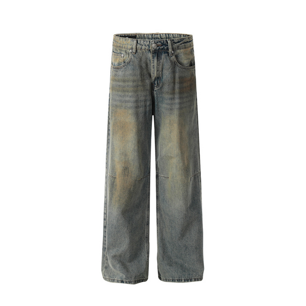 Retro Dirty Wash A-Line Yellow Vintage Straight Leg Jeans
