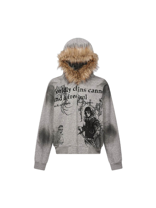 Wasteland Faux Fur Trim Graphic Hoodie