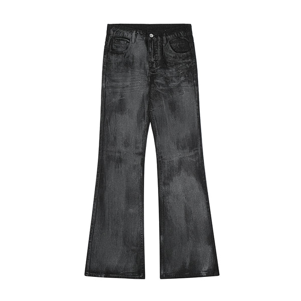 Waxed Stacked Flared Denim Jeans