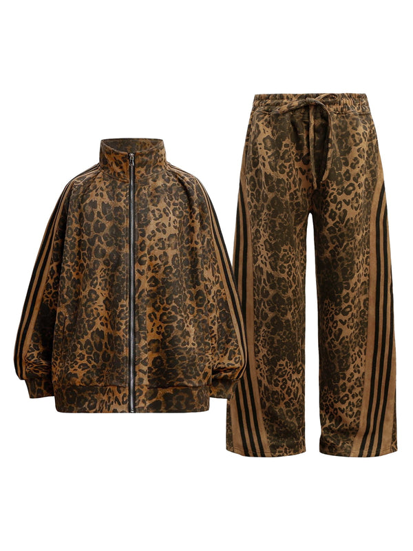 Cheetah Print Suede Tracksuit - Set